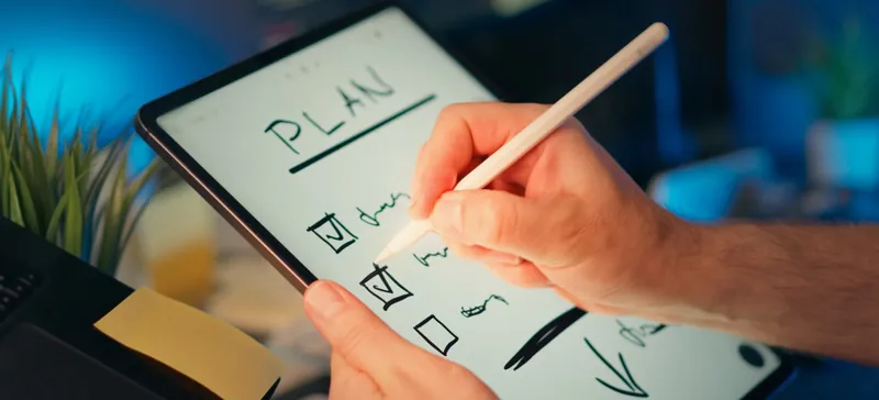 Stock photo: planning tasks on a tablet with a stylus