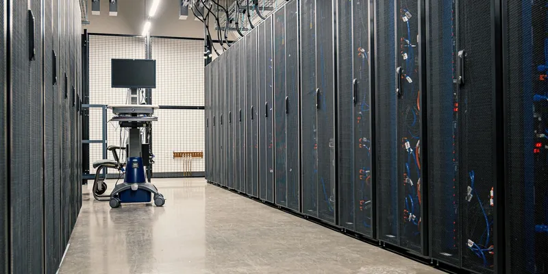 Stock photo: a data centre corridor lined with server racks