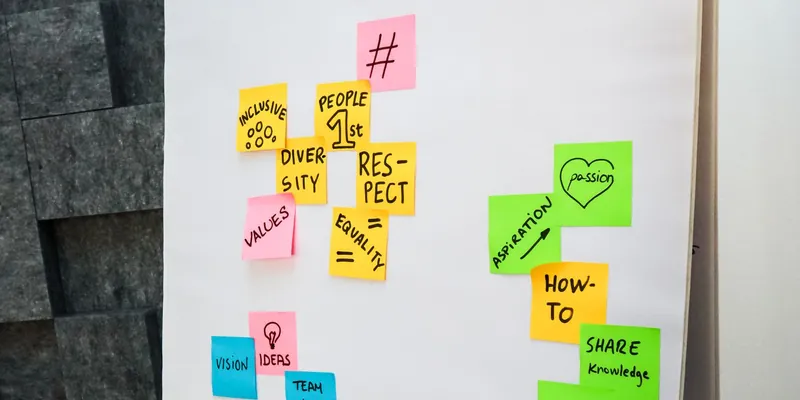 Stock photo: colourful sticky notes on a flip-chart board